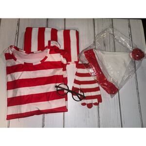 WHERE'S WALDO COSTUME UNISEX GLOVES GLASSES STOCKINGS Kids Size Large New